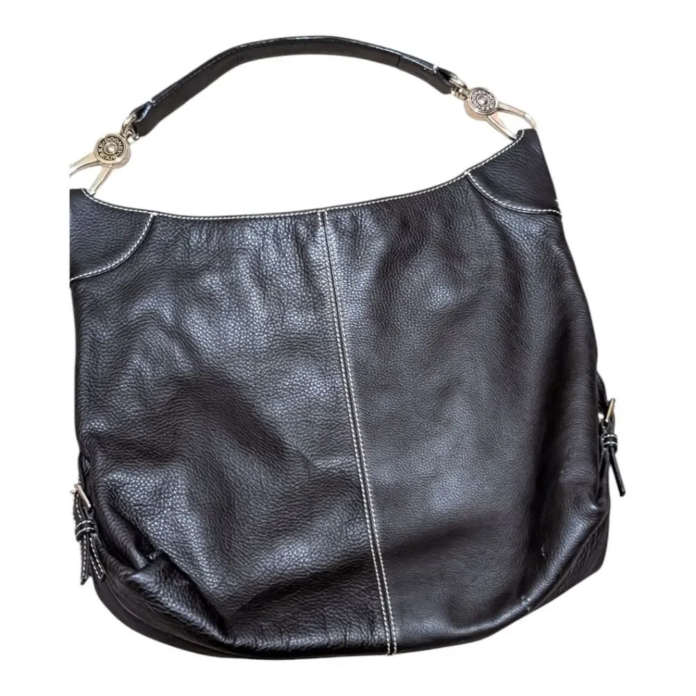 Dooney & Bourke brown pebbled leather hobo shoulder bag Libby gold tone hardware